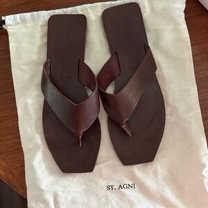 St. Agni Dark Brown Leather Slides
